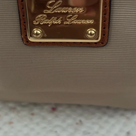 Polo Ralph Lauren Beige Wristlet Pouch Beige Leather Women's Cosmetic Bag - Picture 2 of 11